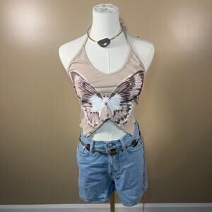 NWT Y2K Butterfly Halter Crop Top Sz Small
